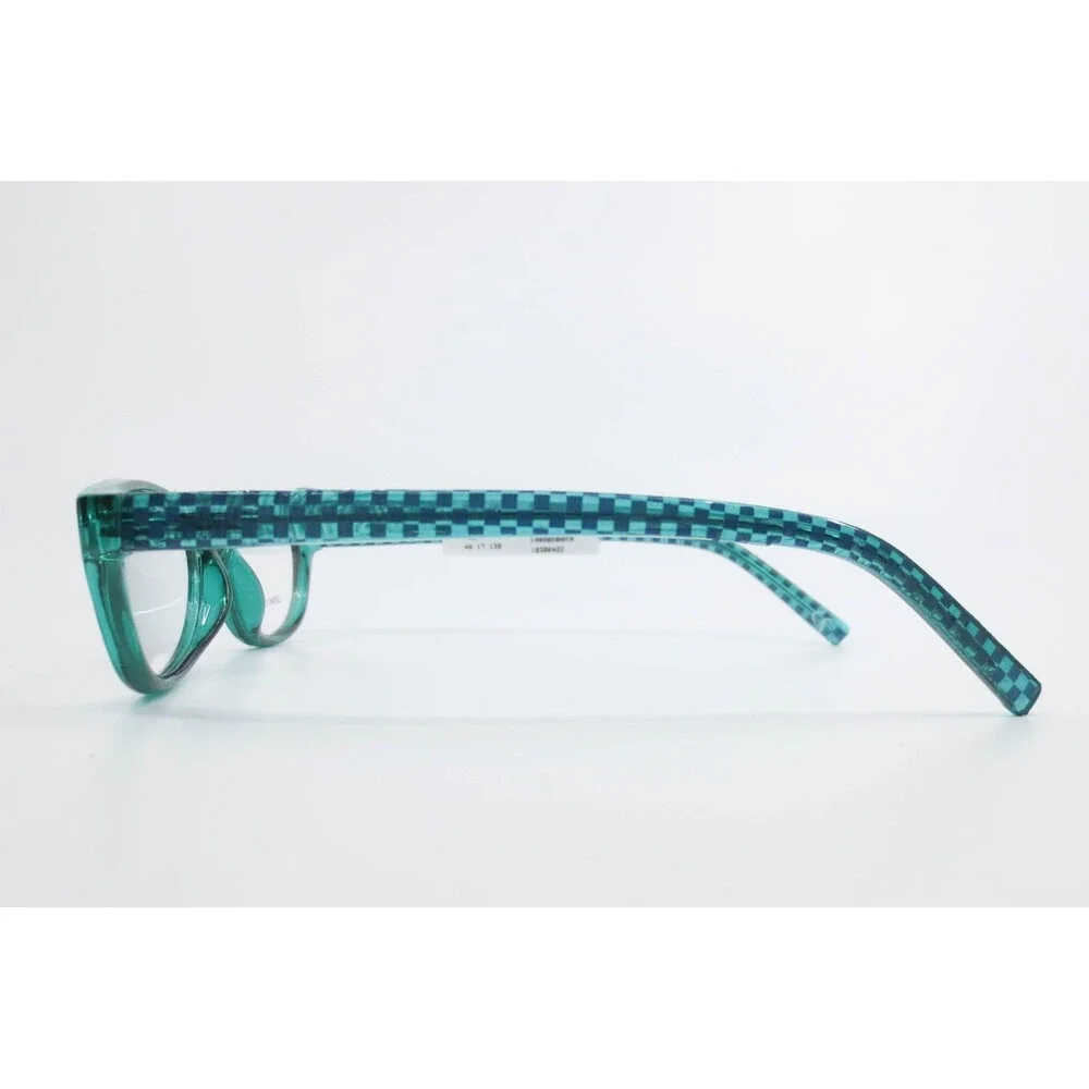 FGX L8028 TEL Teal Green Checkered Oval Eyeglass Frames 48-17-130 DG0721